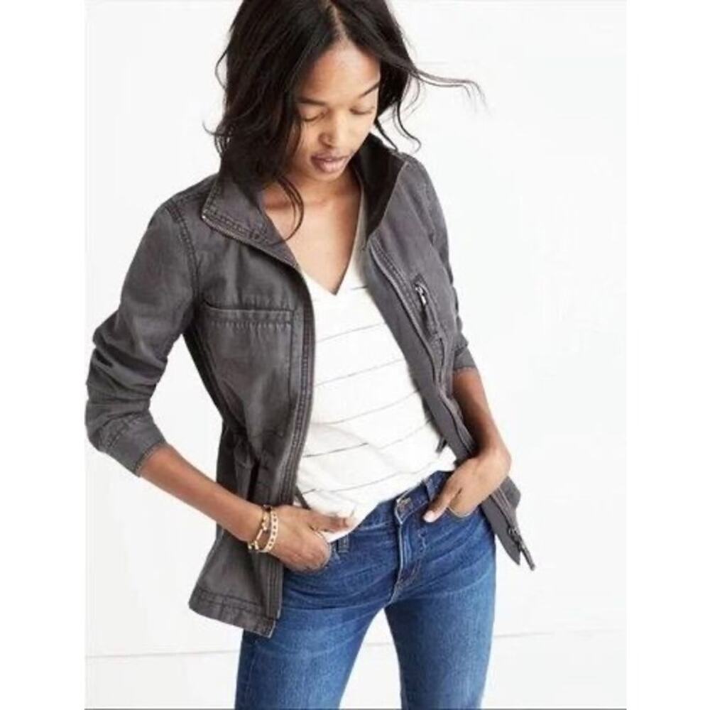 Madewell Fleet Utility Jacket XS Utility Military Cargo Cinched Waist Gray